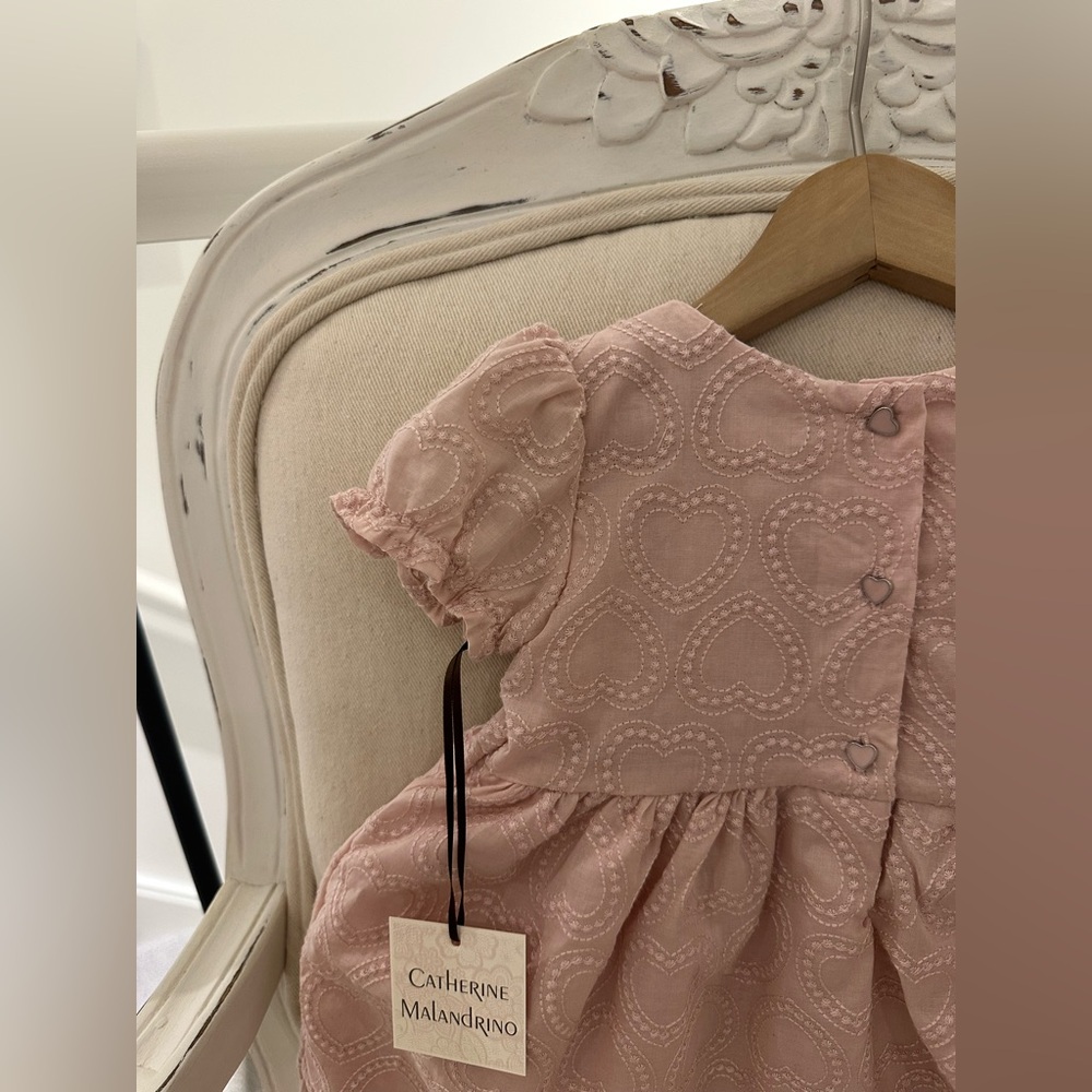 🦢 24 Mth Dusty Rose Embroidered Heart Baby Dress with White Trim 3 Piece Set NWT - Picture 7 of 13